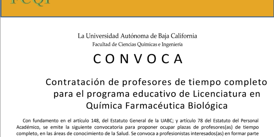 Convocatoria para cubrir dos plazas para el PE de QFB